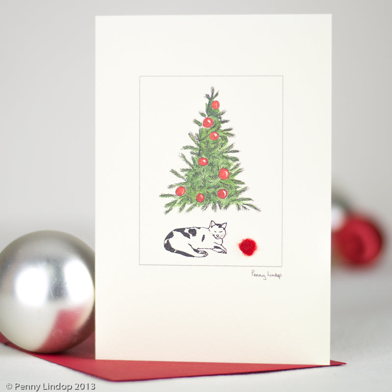 Cat and tree Christmas Card