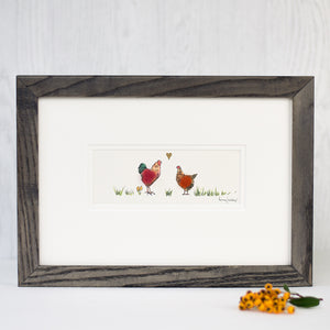 Cockerel and Hen in love print