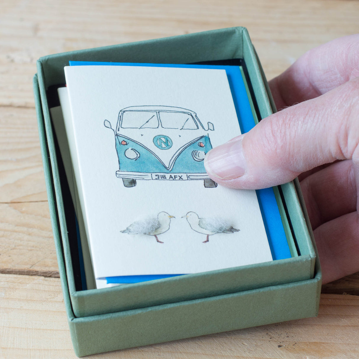 Mini Campervan and Seagulls card