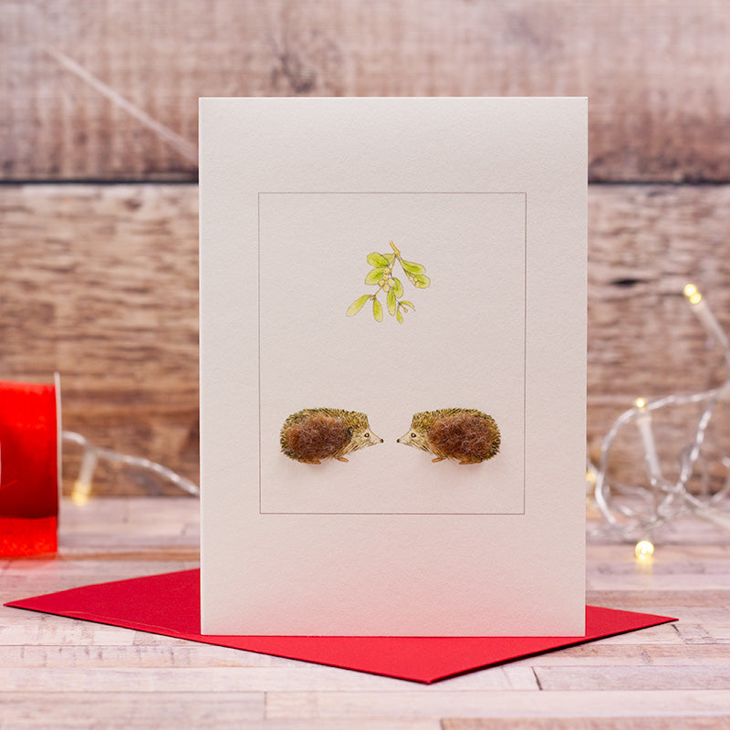 Hedgehogs under the Mistletoe Christmas card