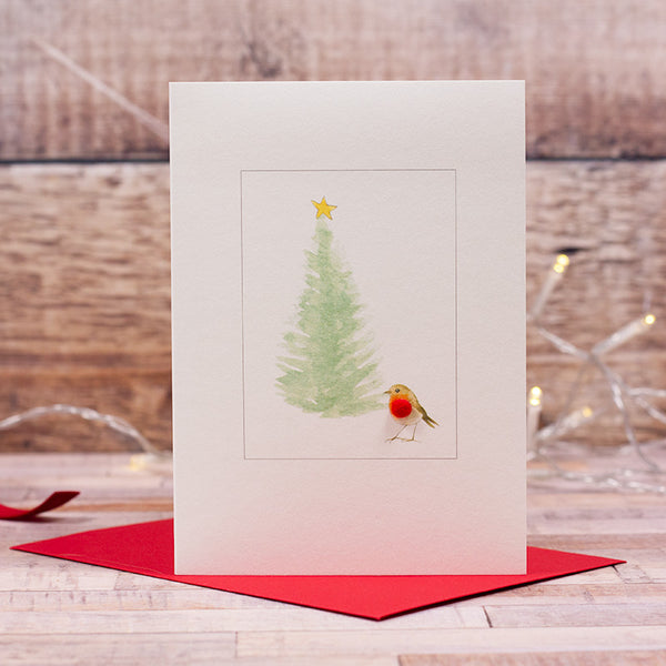 Robin and Fir tree Christmas card