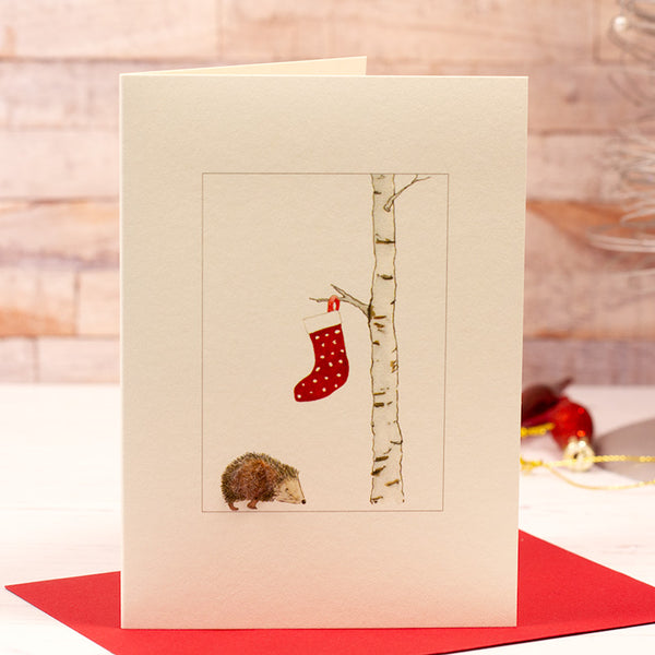 Hedgehog with Stocking Christmas card