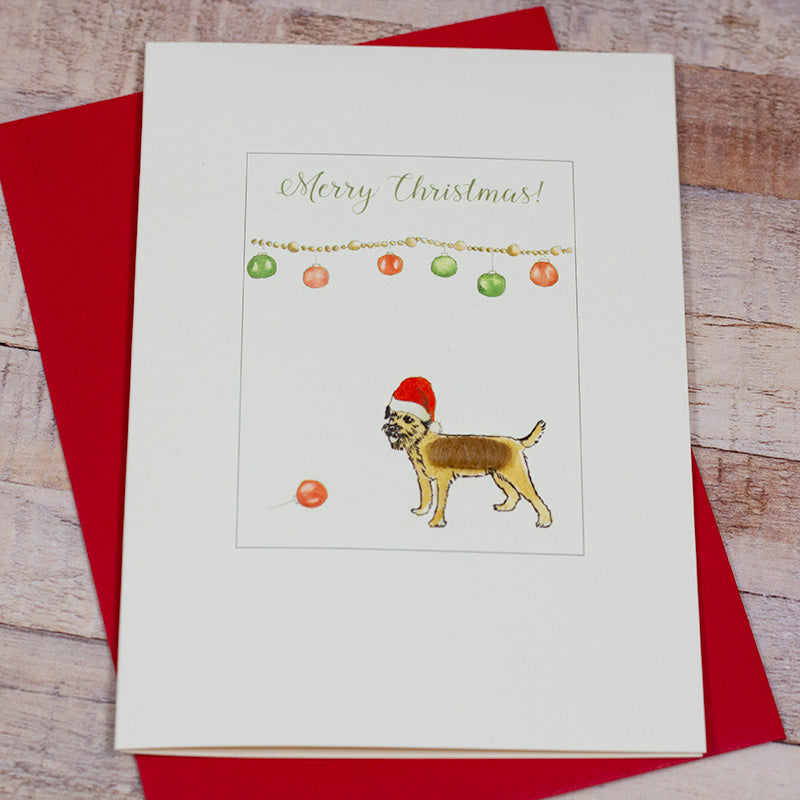 Border Terrier and baubles Christmas card