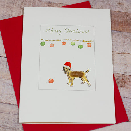 Border Terrier and baubles Christmas card