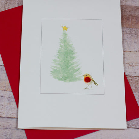 Robin and Fir tree Christmas card