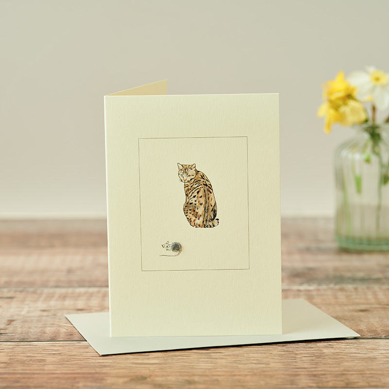 Tabby Cat And Mouse card