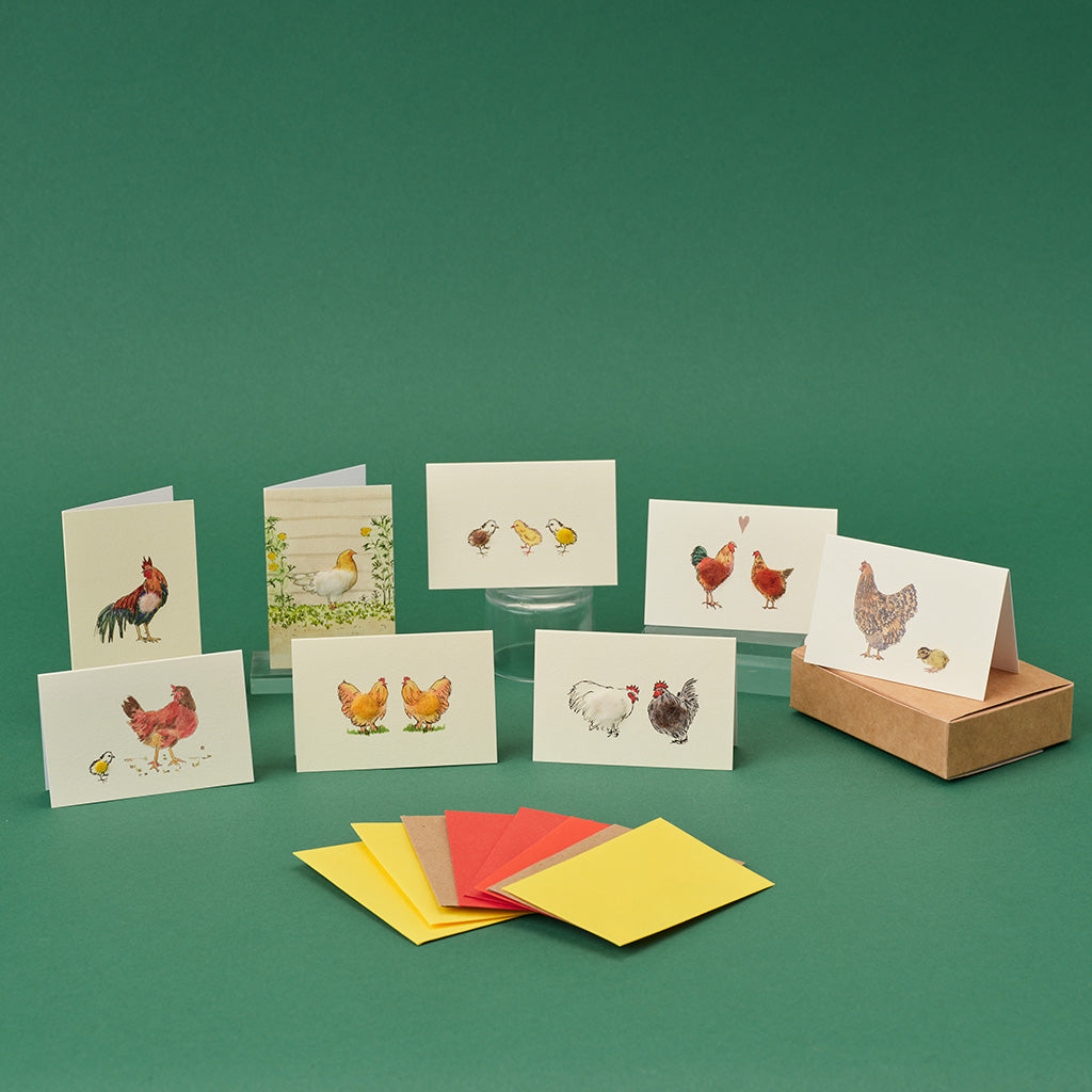 Boxed Collection of Mini Hen and Chicken Cards  - 8 cards