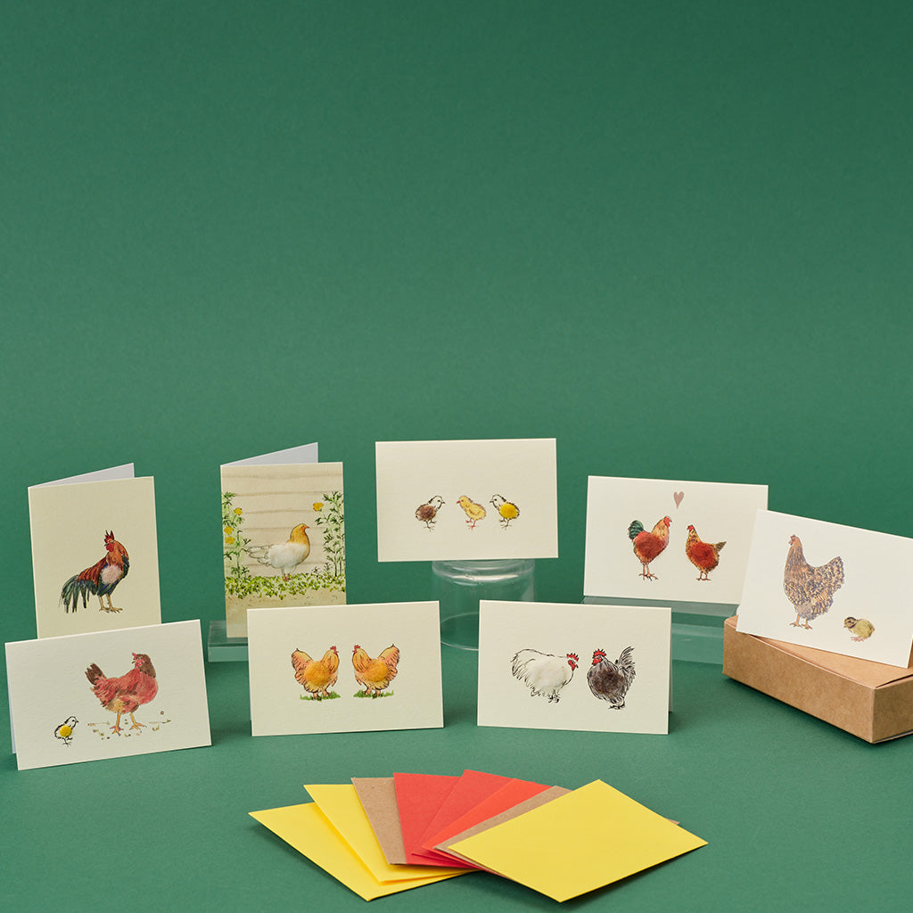 Boxed Collection of Mini Hen and Chicken Cards  - 8 cards