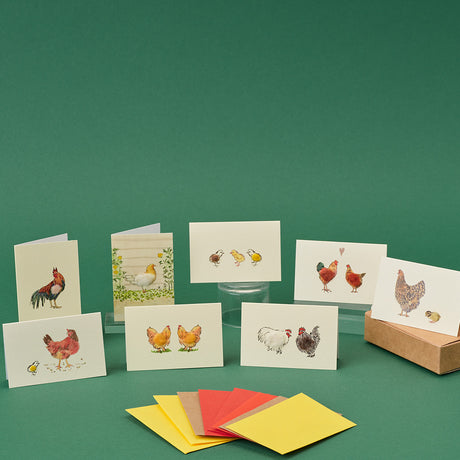 Boxed Collection of Mini Hen and Chicken Cards  - 8 cards