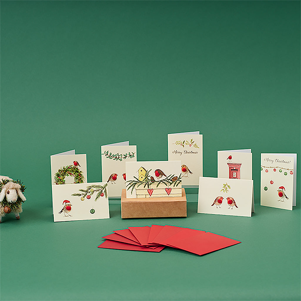 Boxed Collection of Mini Christmas Robin cards - 8 cards