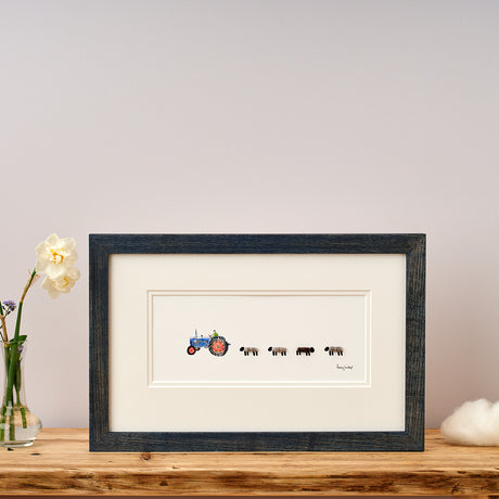 Blue Ford Tractor and Sheep bespoke Print - Medium