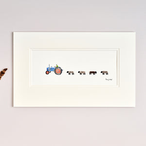 Blue Ford Tractor and Sheep bespoke Print - Medium