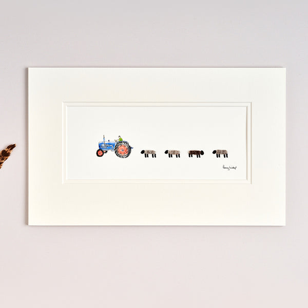 Blue Ford Tractor and Sheep bespoke Print - Medium