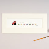 Red Nursery Tractor and Sheep Christening Print - Long
