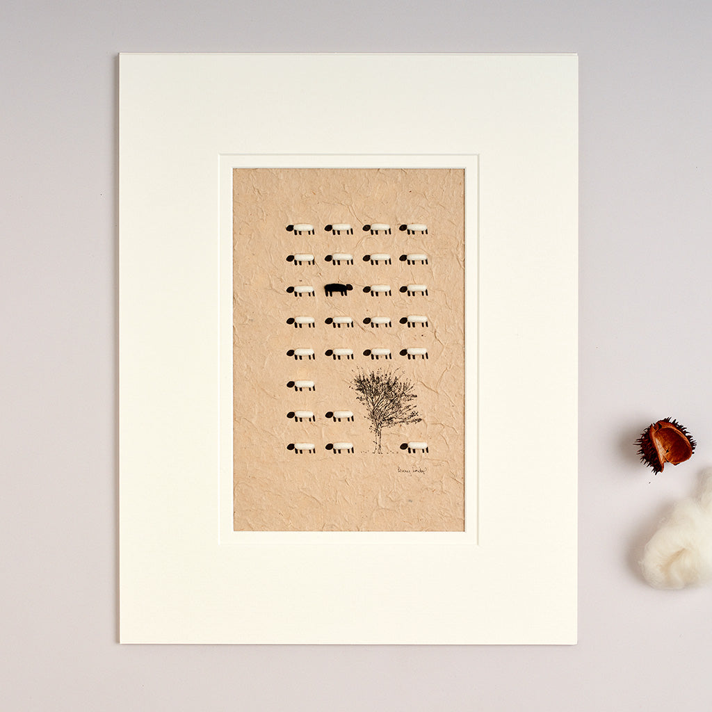 Limited Edition Hand Finished Print of Sheep and Maple Tree