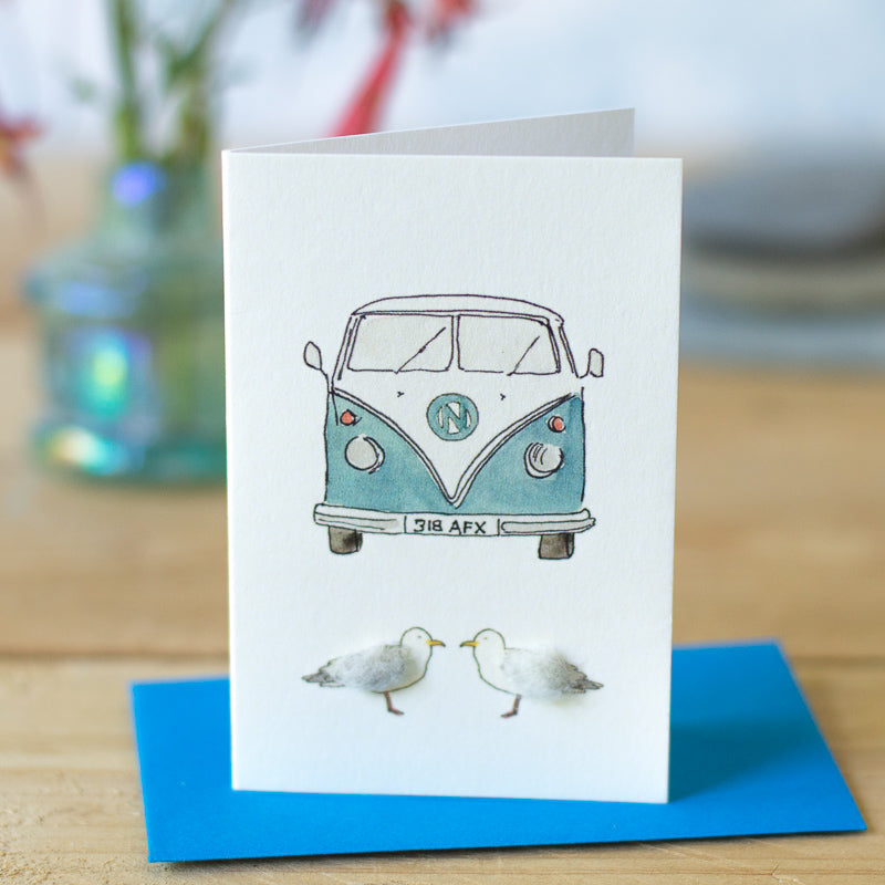 Mini Campervan and Seagulls card