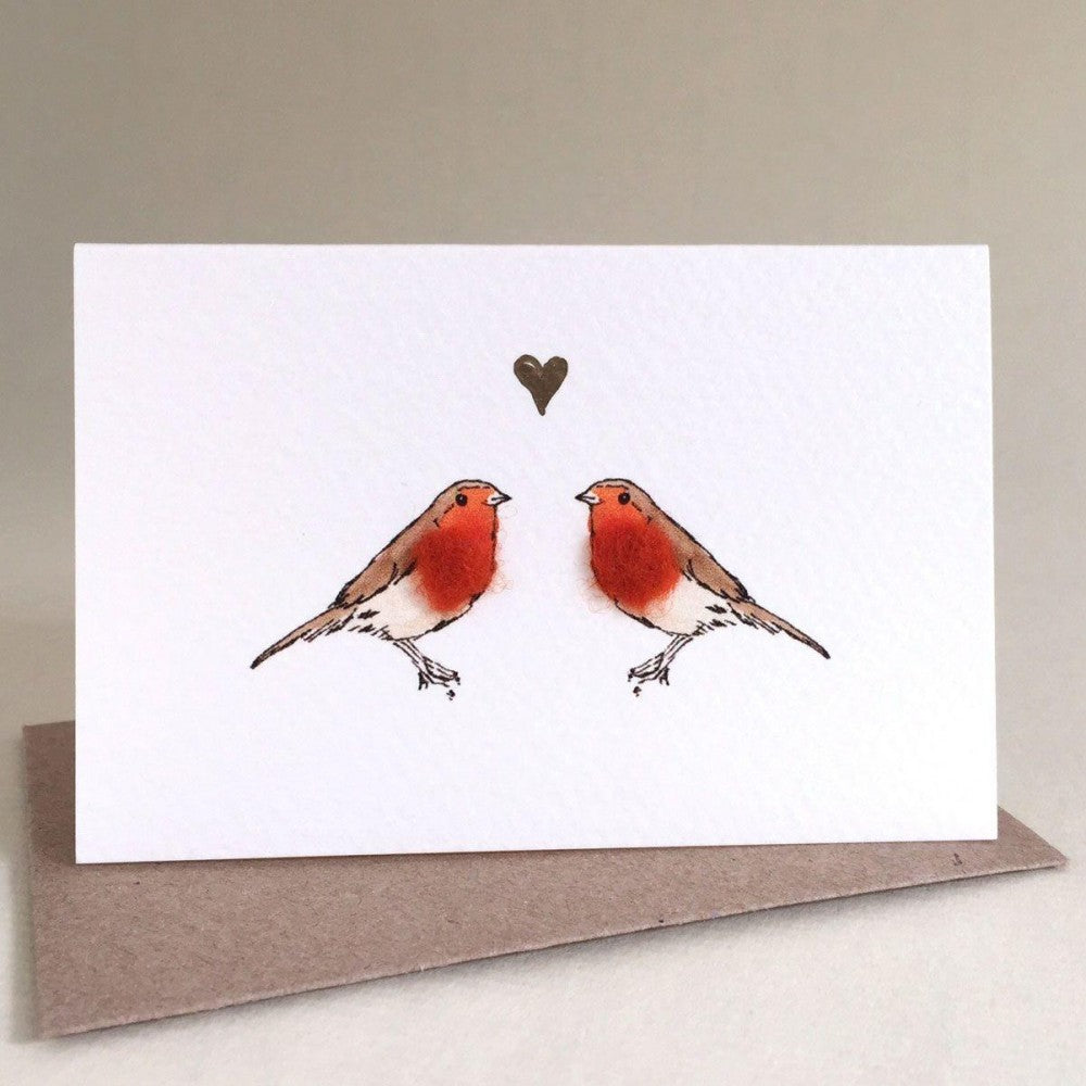 Mini Robins in love card