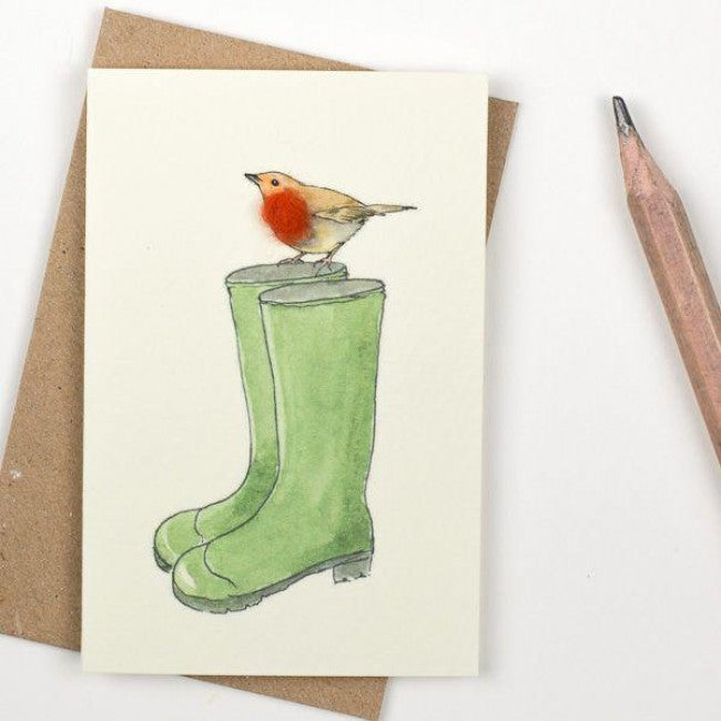 Mini Robin on Wellies card