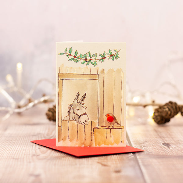 Mini Christmas Donkey & Robin card