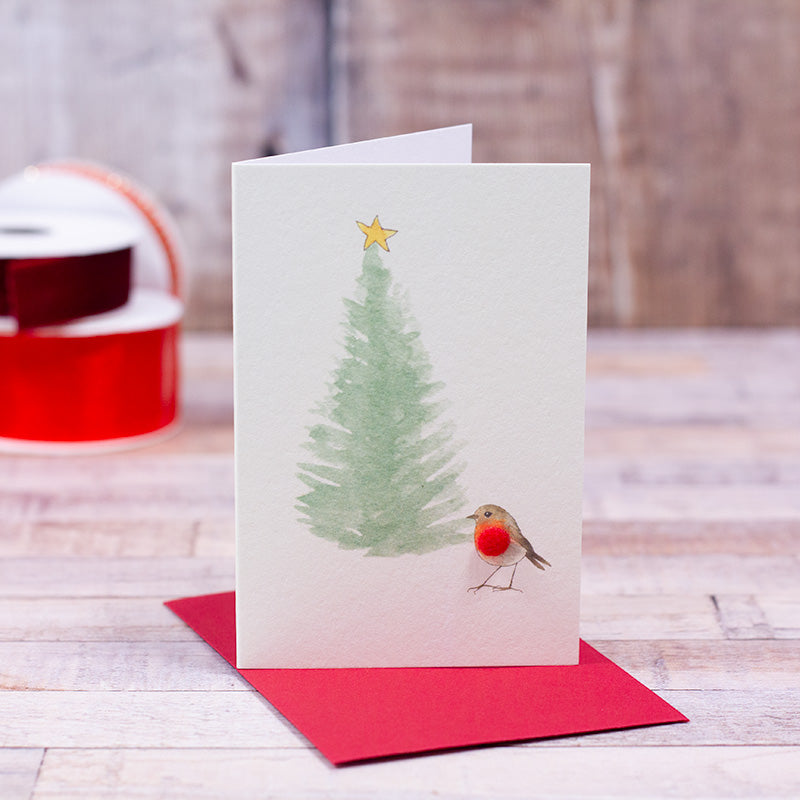 Robin and Fir tree Christmas MINI card