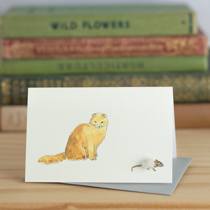 Mini Ginger Scottish Fold Cat & Mouse card