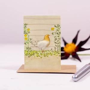 Mini Hen in the garden card