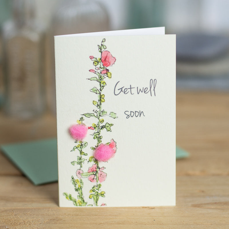 Mini Hollyhock 'Get Well Soon' card