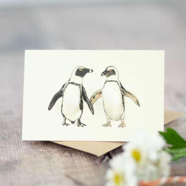 Mini African penguins card