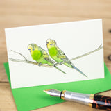 Mini Green Budgerigars card