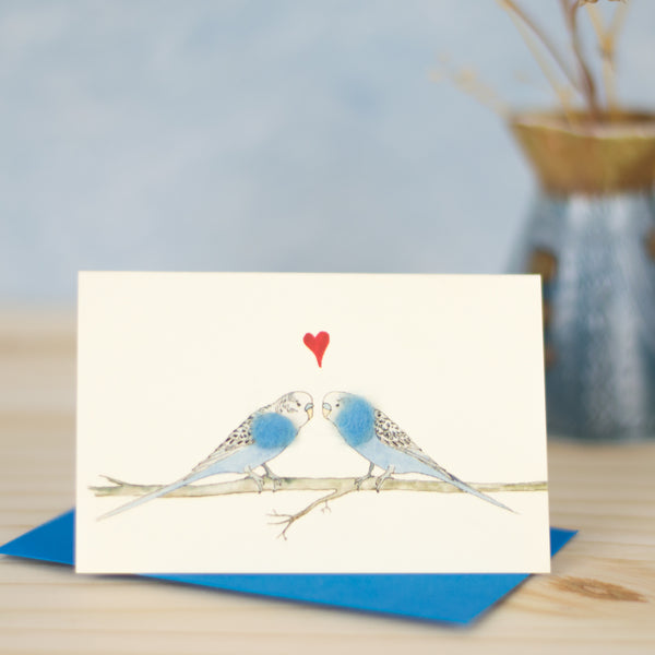 Mini Blue Budgerigars in love card