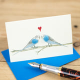 Mini Blue Budgerigars in love card