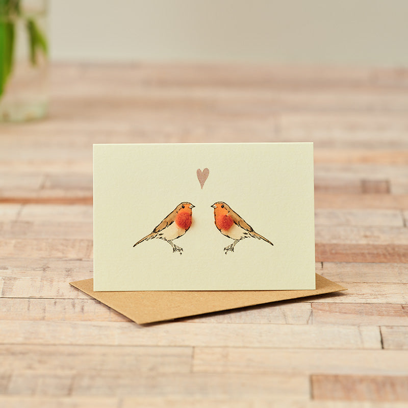 Mini Robins in love card