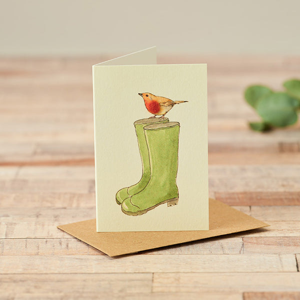 Mini Robin on Wellies card