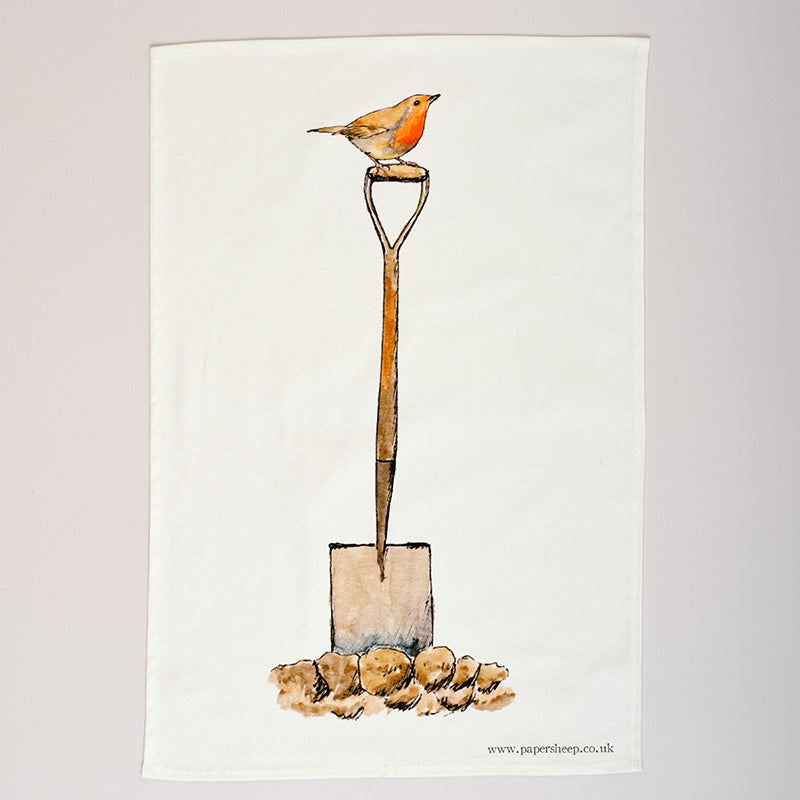 Tea Towel featuring Robin on a Spade