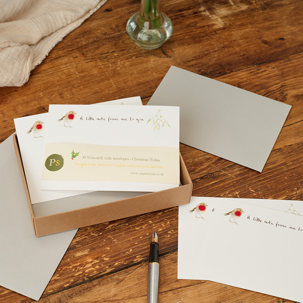 Christmas robin notecards, Boxed set of 10