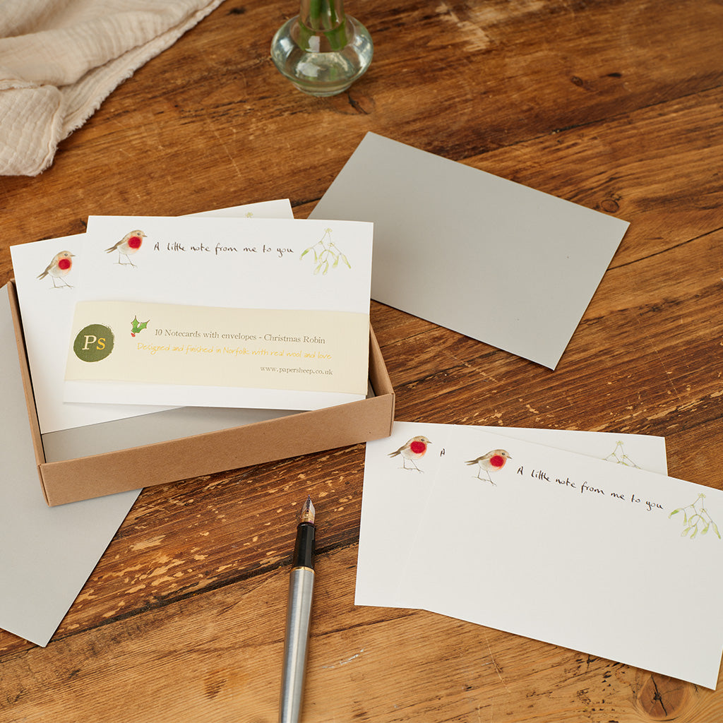 Christmas robin notecards, Boxed set of 10