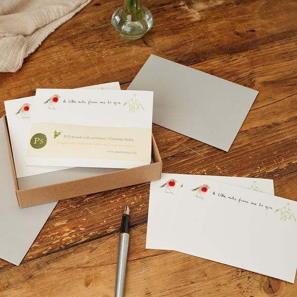 Christmas robin notecards, Boxed set of 10