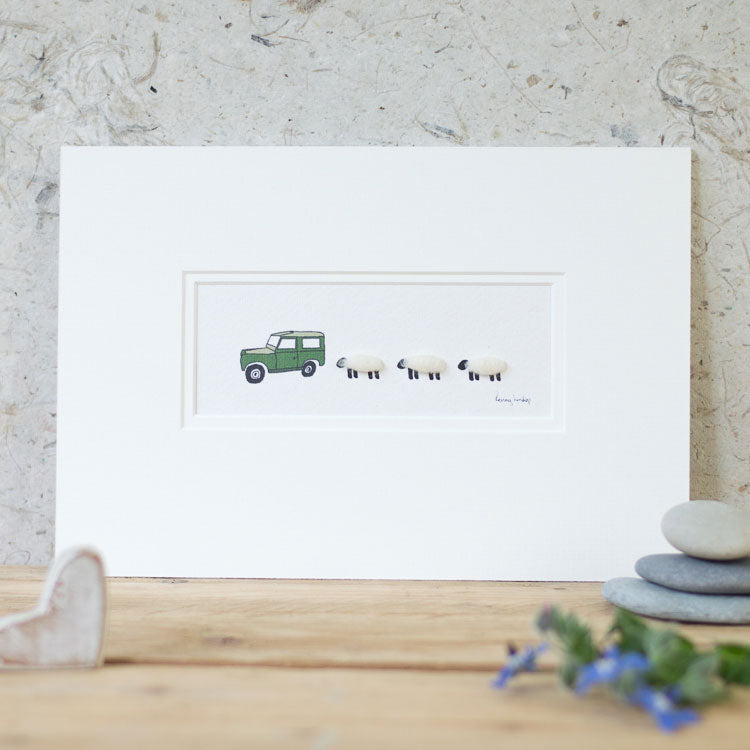 Sheep and Land Rover bespoke Print