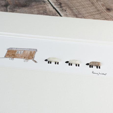 Sheep and shepherd's hut bespoke Print