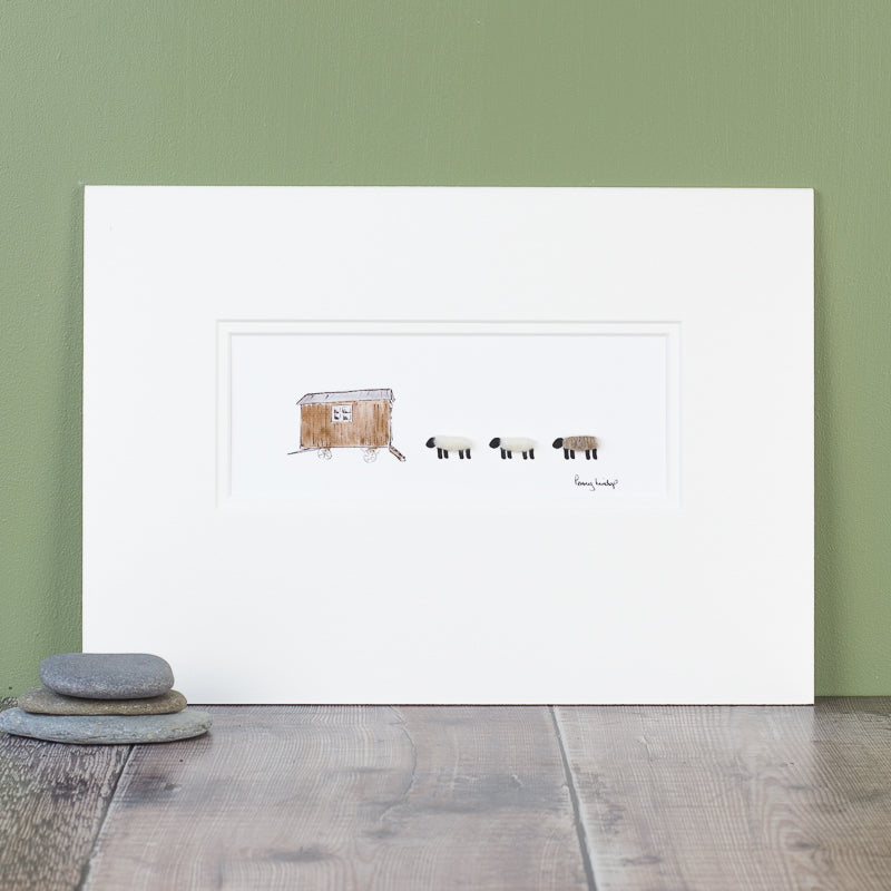 Sheep and shepherd's hut bespoke Print