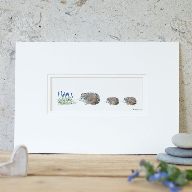 Hedgehogs and Flowers bespoke Print