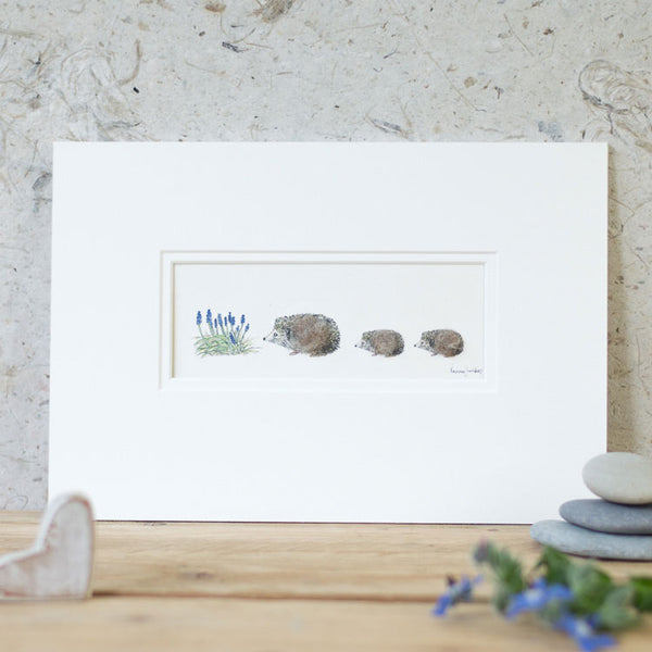 Hedgehogs and Flowers bespoke Print