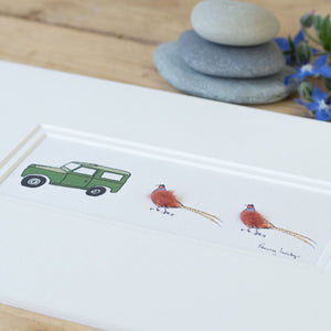 Pheasants and Land Rover bespoke Print