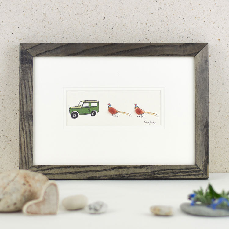 Pheasants and Land Rover bespoke Print