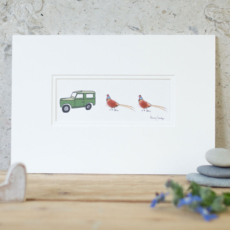 Pheasants and Land Rover bespoke Print