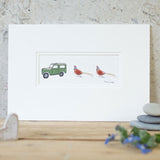 Pheasants and Land Rover bespoke Print