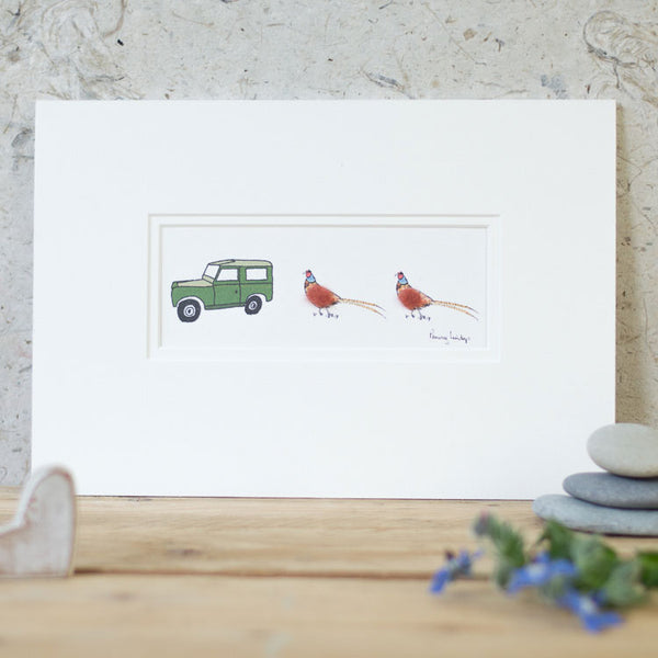 Pheasants and Land Rover bespoke Print