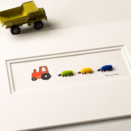 Nursery Tractor & Sheep bespoke Print - Red
