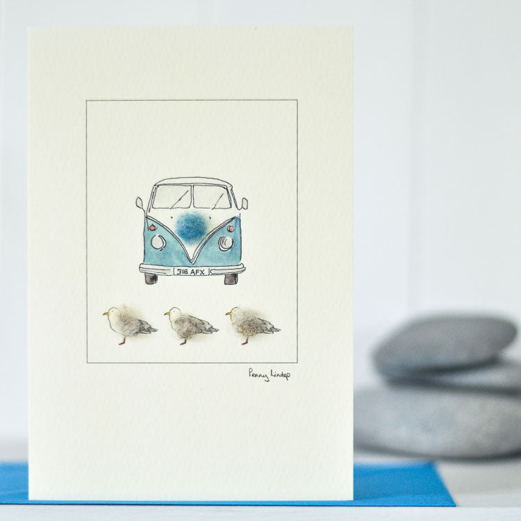 Camper Van & Gulls card