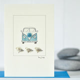 Camper Van & Gulls greetings card